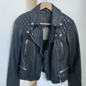 All Saints Black Leather Catch Biker Jacket